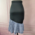 High Waist Patchwork Modest Plaid Slim Package Hip Women Bodycon Skirt